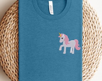 Embroidered Unicorn Shirt, Birthday Kids Gift Idea, Embroidery Unicorn Tee, Girls Unicorn T-Shirt, Soft Cotton Top, Unicorn Lover Sweatshirt