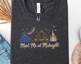 Embroidered Meet Me at Midnight Shirt, Fairytale Princess Crewneck, Magical Castle Embroidery Shirt, Glass Slipper T-Shirt, Fantasy Gift
