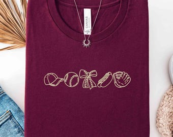 Embroidered Game Day Shirt, Baseball Icons Crewneck, Coquette Bow Sports Shirt, Baseball Lover Tee, Game Day Details Sweatshirt,Gift for Him