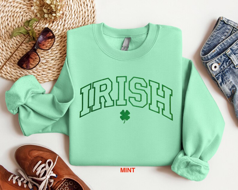 Embroidered St Patricks Day Sweatshirt, Embroidered Irish Sweatshirt, Embroidered Clover Shirt, Irish Shirt, Embroidered St Patricks Day Tee image 6