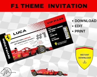 Editable Formula 1 Birthday Invitation Race Car Boy Birthday Invite Racing Car F1 Racecar Printable Template Instant Download Two Fast