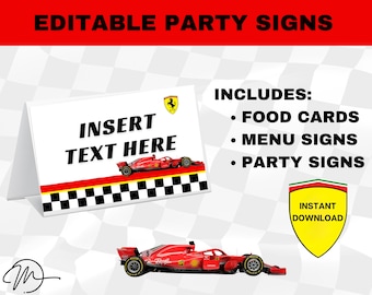 Ferrari Formula 1 Party Signs: Editable Menu Cards (Digital Download)