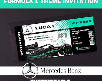 Mercedes Formula 1 Theme Personalized Birthday Invitation! Race Car digital download invitation