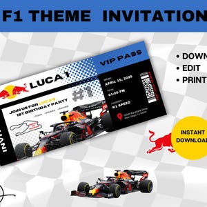 Formula 1 Red Bull Theme Invitation - Instant Download & Editable - Race Day Party Invitation