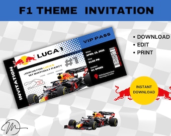 Formula 1 Red Bull Theme Invitation - Instant Download & Editable - Race Day Party Invitation