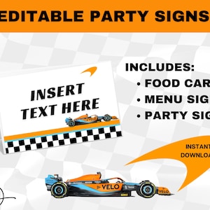 Custom Formula 1 Theme Party Signs | Menu Cards | Food Signs (Editable Instant Digital Download)