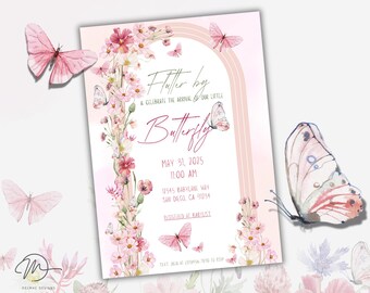 Butterfly Floral Invitation: Editable Template (Instant Download)