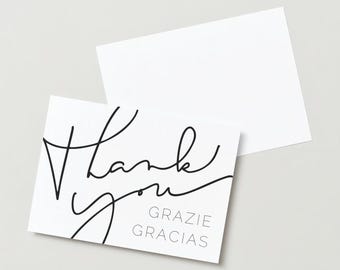 Minimal & Modern Multilingual Thank You Card Digital Download - English, Spanish, Italian