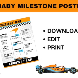 Affiche marquante de la première année de bébé de Zazzle.be Liste d'envies Vous avez des idées ? Téléchargement numérique instantané | Thème Formule 1