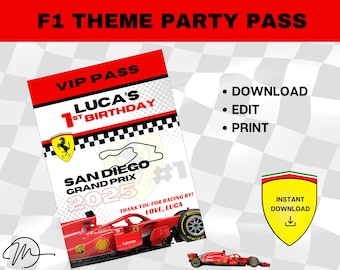 Customizable Formula 1 Ferrari-Themed VIP Badge | First Birthday Instant Download & Editable