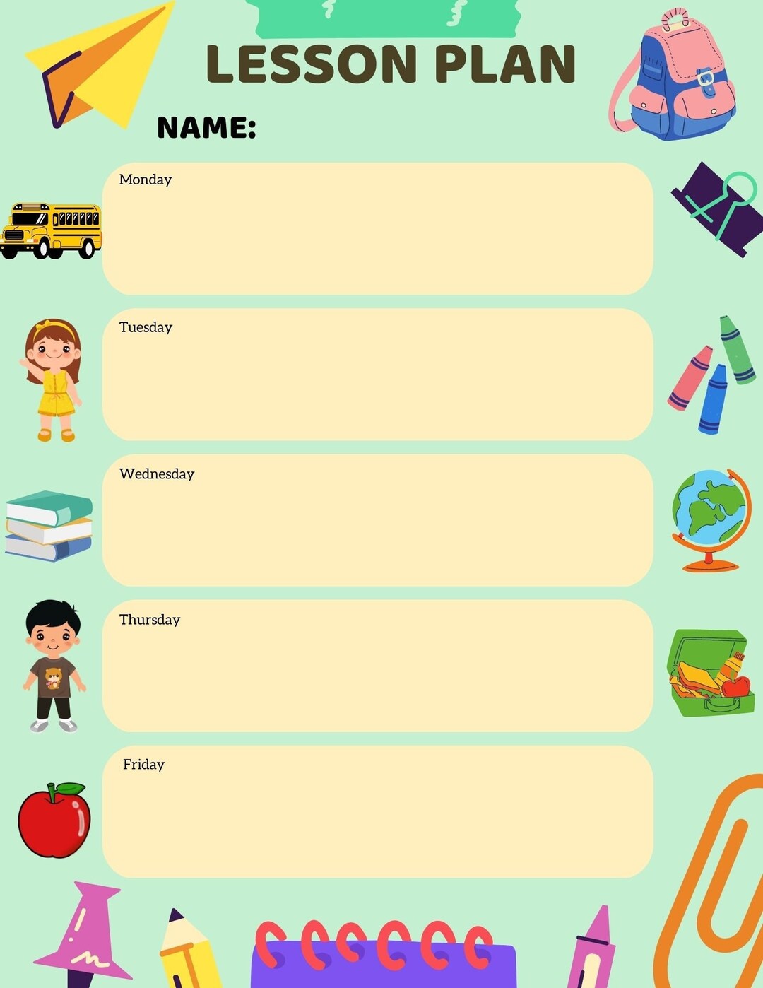 Lesson Planner Printable Homeschool Teacher Digital Etsy