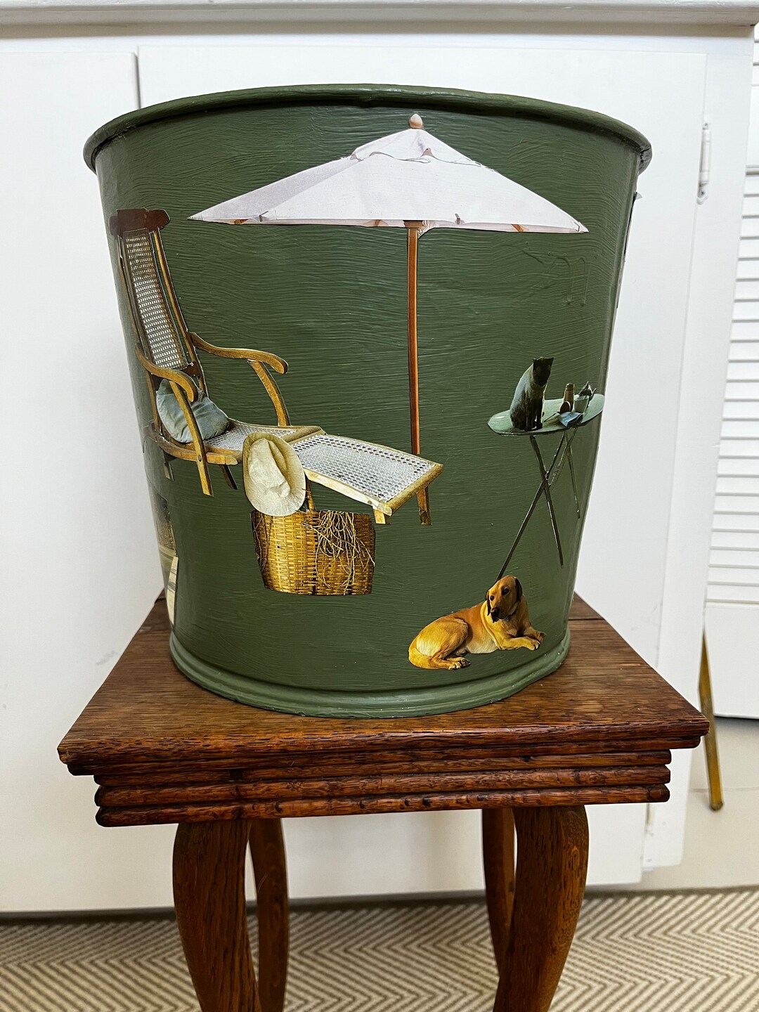 Vintage Flower Bucket or Waste Basket Decoupaged With French Etsy