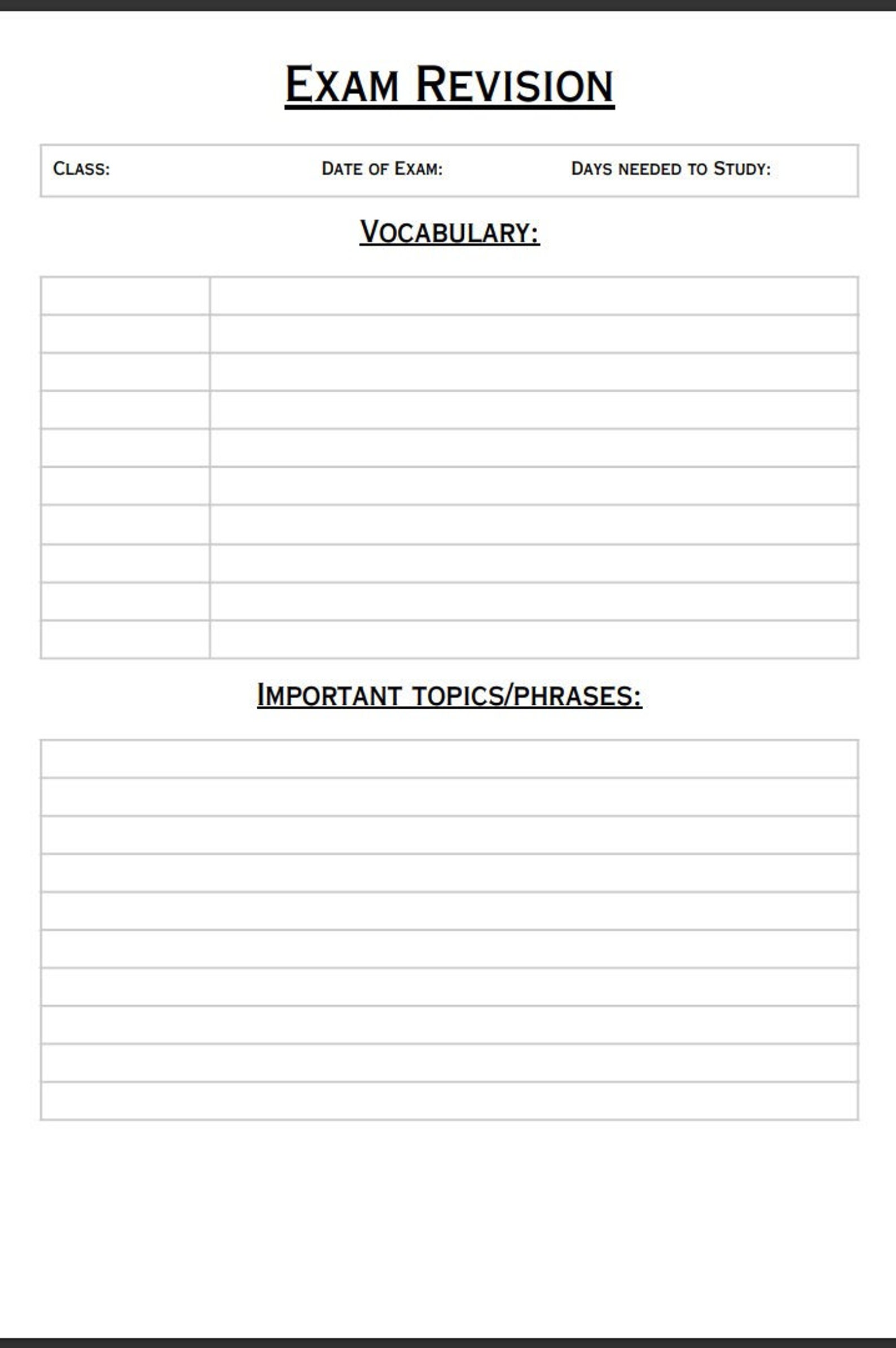 Printable Exam Revision, Study Guide, Student Exam Revision - Etsy