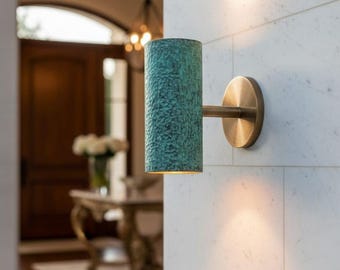 Oxidized Copper Wall Sconce - Patina Copper Wall Lamp - Rustic Verdigris Cylinder Light - Custom Size Up & Down Light - Lighting