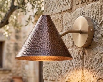 Set of 2 Hammered Copper Wall Sconces - Pair of Cone Copper Wall Lights - Moroccan Handmade Bedside Lamps - Rustic Farmhouse Vanity Light