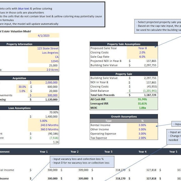 Commercial Real Estate Valuation Model - Multifamily, Industrial, Retail, Residential - Excel Template - Simple & Easy to Use