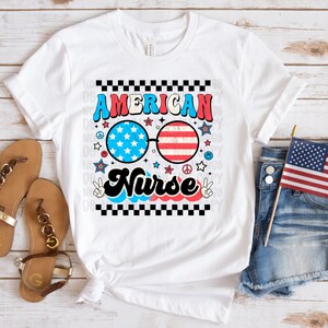 Transferencia DTF del 4 de julio de American Nurse: Diseño patriótico
