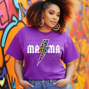 Mama Rainbow Lightning Bolt White DTF Transfer, Mom DTF Transfer, Mother&#39;s Day DTF Transfer