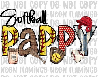 Softball Pappy DTF Transfer per softball Grandpa Transfer per Softball Pronto per la stampa