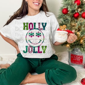 Transferencia DTF navideña con purpurina alegre y alegre: lista para imprimir