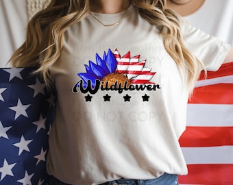 DTF-overdracht patriottische wilde bloemen: 4 juli-ontwerp