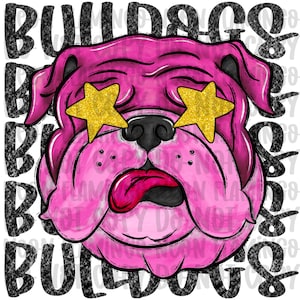 Bulldogs Preppy Pink Mascot DTF Football Mascot Direct to Film Dawgs DTF School Mascot Direct to Film Preppy Pink Bulldog DTF