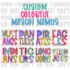 Custom Colorful Mascot Names DTF Transfer Mascot DTF Transfer Custom Mascots
