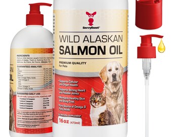 Pure Wild Alaskan Salmon Oil for Dogs & Cats Skin and Coat, Joints, Allergies 16oz