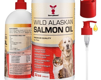 Pure Wild Alaskan Salmon Oil for Dogs & Cats Skin and Coat, Joints, Allergies 32oz