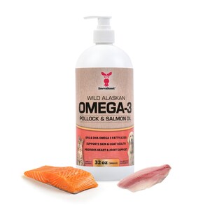 Pollock-Salmon Oil for Dogs & Cats, Omega-3 Fish Oil Supplement, Supports Skin and Coat, Joints, Itch Relief, Heart Health, Wild-Caught 32oz