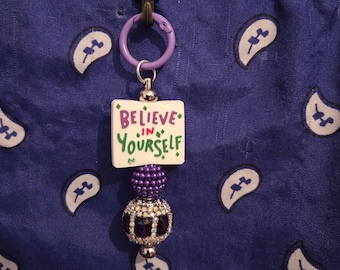 Believe in Yourself Keychain – Purple Beaded Charm Holder