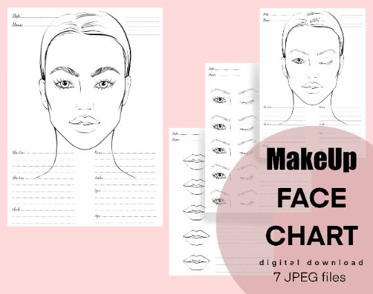 Makeup Face Chart, Face Chart Practice Sheets, Printable Makeup Practice  Sheets, Blank Face Chart Printable, Blank Make up Chart, Download