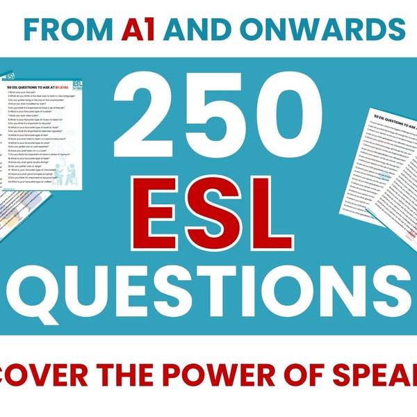 250 ESL QUESTIONS | A2 and onwards | Speaking Practice | Ideal For Online & Offline Lessons | Teaching Resources | by ESLWorks + FREE Gift