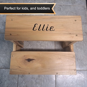 Customized wood step stool, handmade kitchen stool, personalized step stool, toddler step ladder, gift for kids, farmhouse decor.
