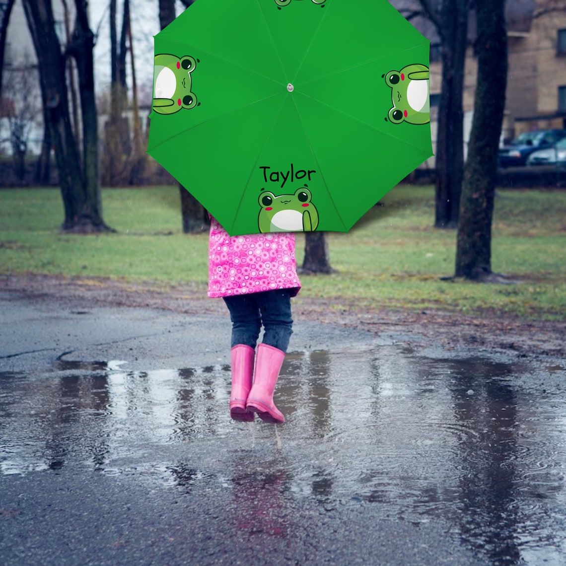 Personalized Child's Umbrella, Frog Umbrella, Custom Name Kids Umbrella