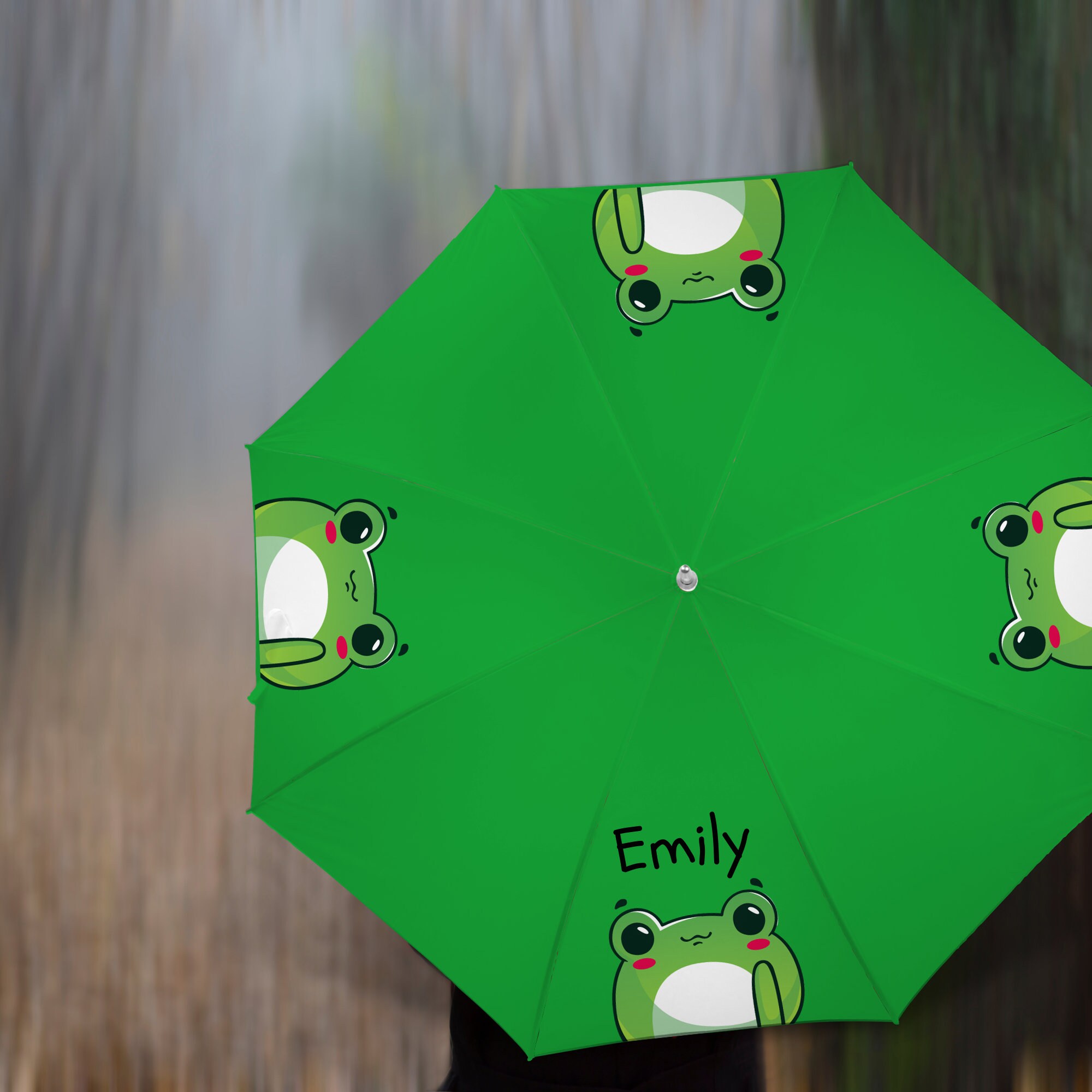 Personalized Child's Umbrella, Frog Umbrella, Custom Name Kids Umbrella, Green Frog Umbrella for ...