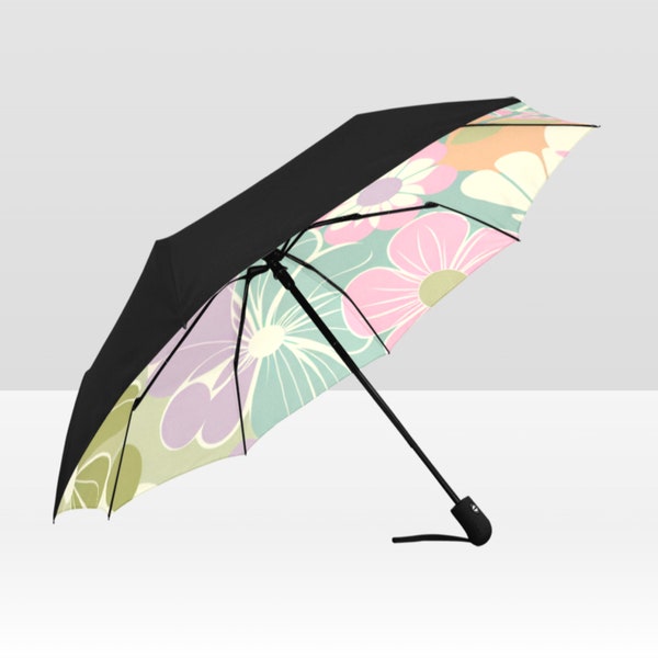 1960's vintage pastel floral umbrella, retro floral travel umbrella, fold able umbrella, women's pastel spring umbrella,  gift for mom.