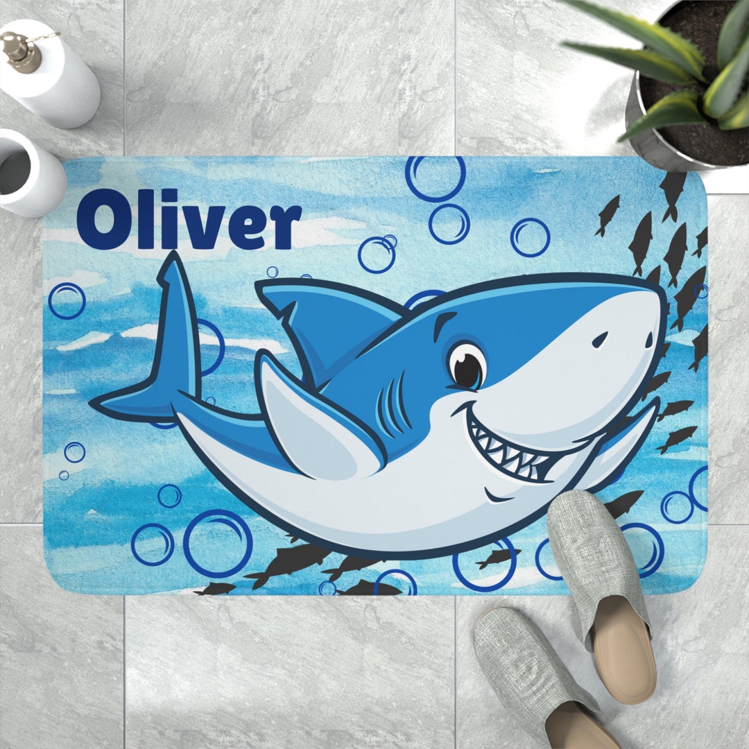 Personalized Boys Bath Mat Shark Bath Mat Cute Kids Bath Etsy