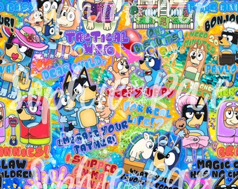 Blue Pups Quotes Seamless Pattern