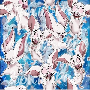 以下が含まれることがあります： 様々なポーズの漫画のコウモリの繰り返しパターン。 コウモリは白で、ピンクの耳と鼻があり、水彩効果のある青い背景に設定されています。 コウモリは表情豊かな顔をしており、笑顔のものもあれば、怒りの表情のものもあります。