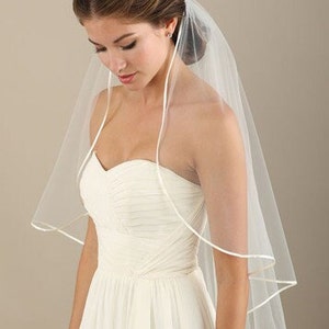 Cascading Single Layer Waterfall Veil With Satin Ribbon Trim