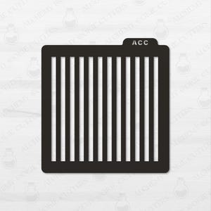 May include: Black cookie cutter with a grid pattern. The cutter is labeled "ACC" in the top right corner.
