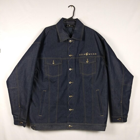 Vintage Rocawear Denim Jacket XL Oversized Dark Wash Quilted Lined 