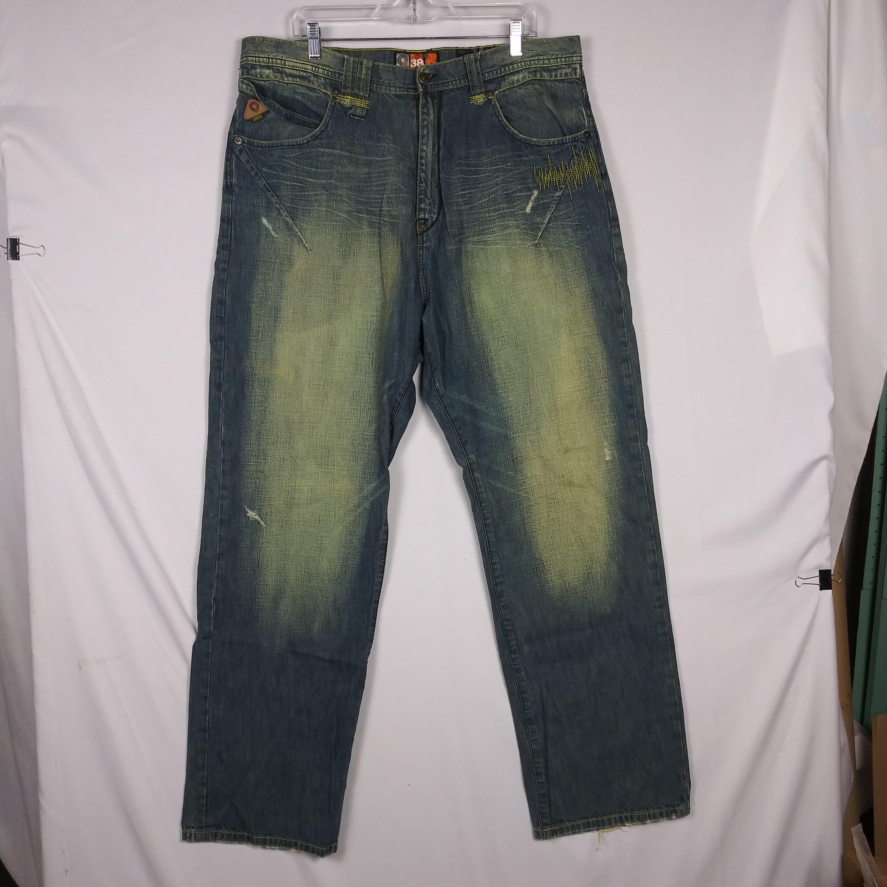 Vintage Akademiks Baggy Jeans Distressed Embroidered Blue Denim 