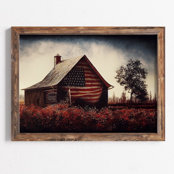 Drapeau américain peint sur la grange | Patriote de grange classique | Impression des États-Unis | Art patriotique | Impression patriotique | Art vétéran | Cadeau de fermier
