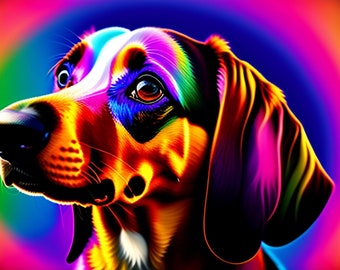 Colorful Dachshund Gazing at Owner | Canvas Wall AI Art, Home Décor, Rare