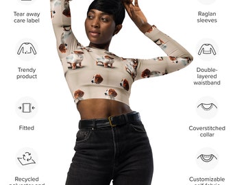 Stay Stylish and Sustainable with Our Dachshund Recycled Crop Top Recycled long-sleeve crop top