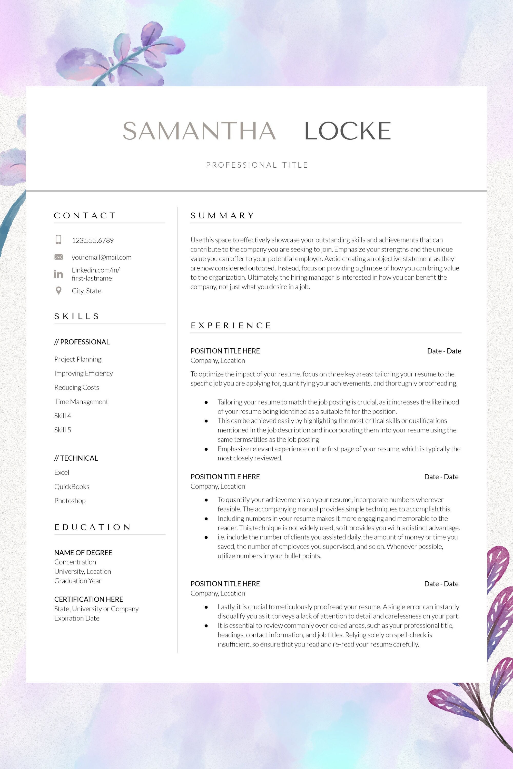 Modern Minimalist Resume Template for Google Docs, Word and Apple Pages ...