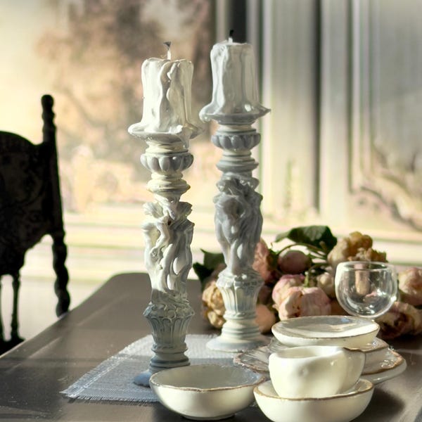 Casa delle bambole in miniatura 1:12 Candela Candeliere / Decorazione Shabby Chic Brocante Accessorio / Arredamento / Antico Festività
