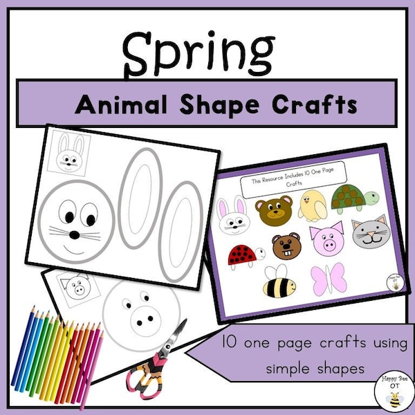 Spring Color, Cut, and Paste Shape Animal Fine Motor Craft